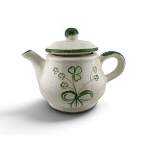 Vtg Crieff Scotland Studio Pottery Teapot Hand Painted Shamrock Stoneware